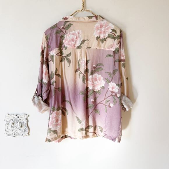 Homebodii Nightfall Purple Floral Long Sleeve Pajama Short Set XL Revolve - Picture 5 of 10